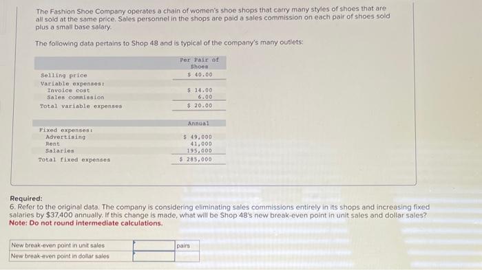 Solved The Fashion Shoe Company operates a chain of women's | Chegg.com