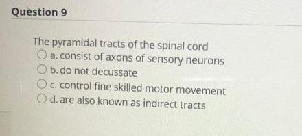 Solved Question 9 The pyramidal tracts of the spinal cord O | Chegg.com