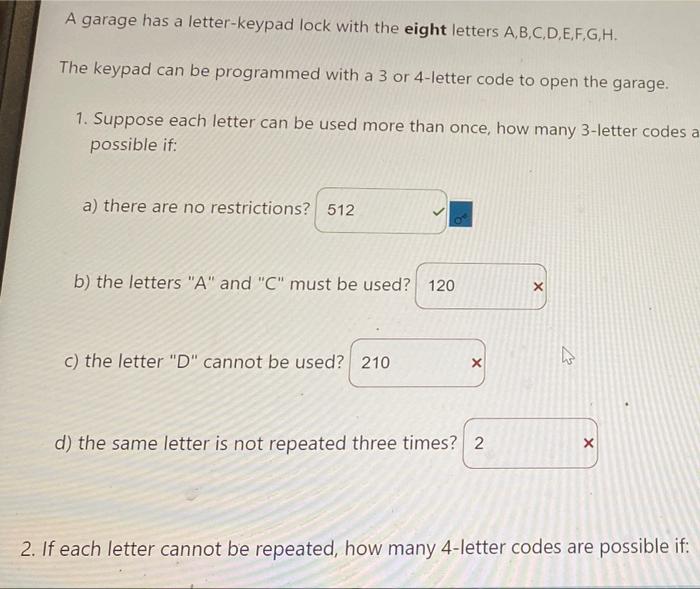 Solved A garage has a letterkeypad lock with the eight