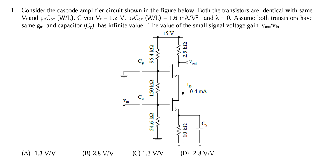 Solved Consider the cascode amplifier circuit shown in ﻿the | Chegg.com