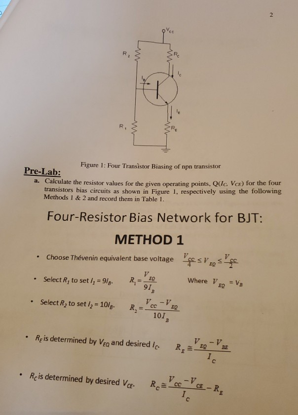 Solved 2 RE Figure 1: Four Transistor Biasing of npn | Chegg.com