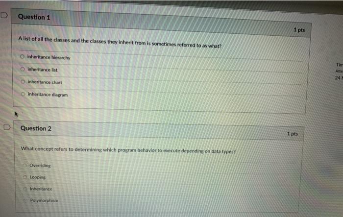 Solved D Question 1 1 pts A list of all the classes and the | Chegg.com