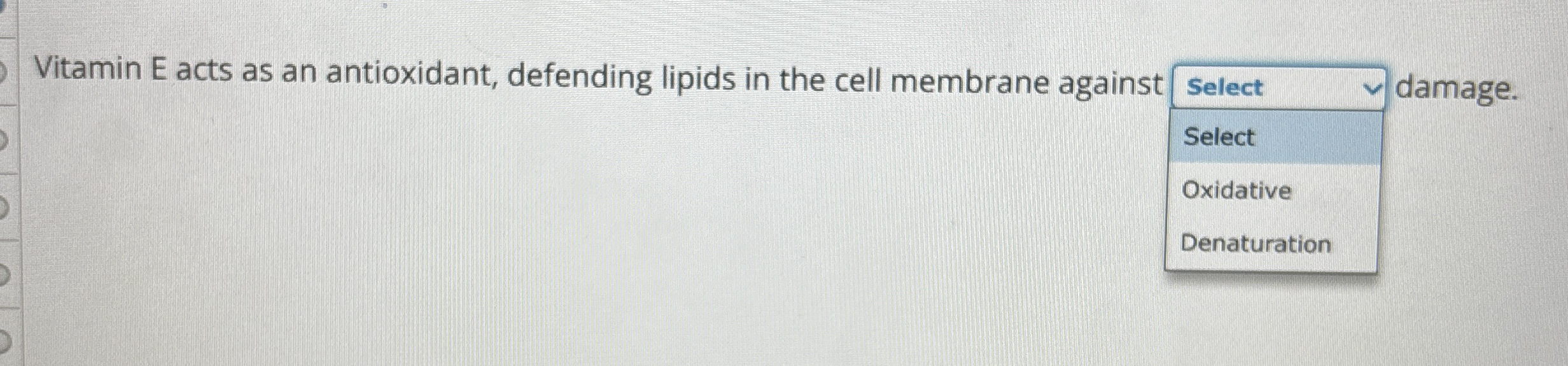 Solved Vitamin E acts as an antioxidant, defending lipids in