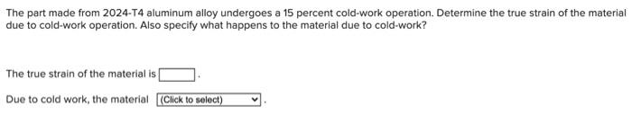 Solved The part made from 2024-T4 aluminum alloy undergoes a | Chegg.com