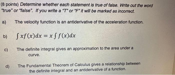 Solved (8 points) Determine whether each statement is true | Chegg.com