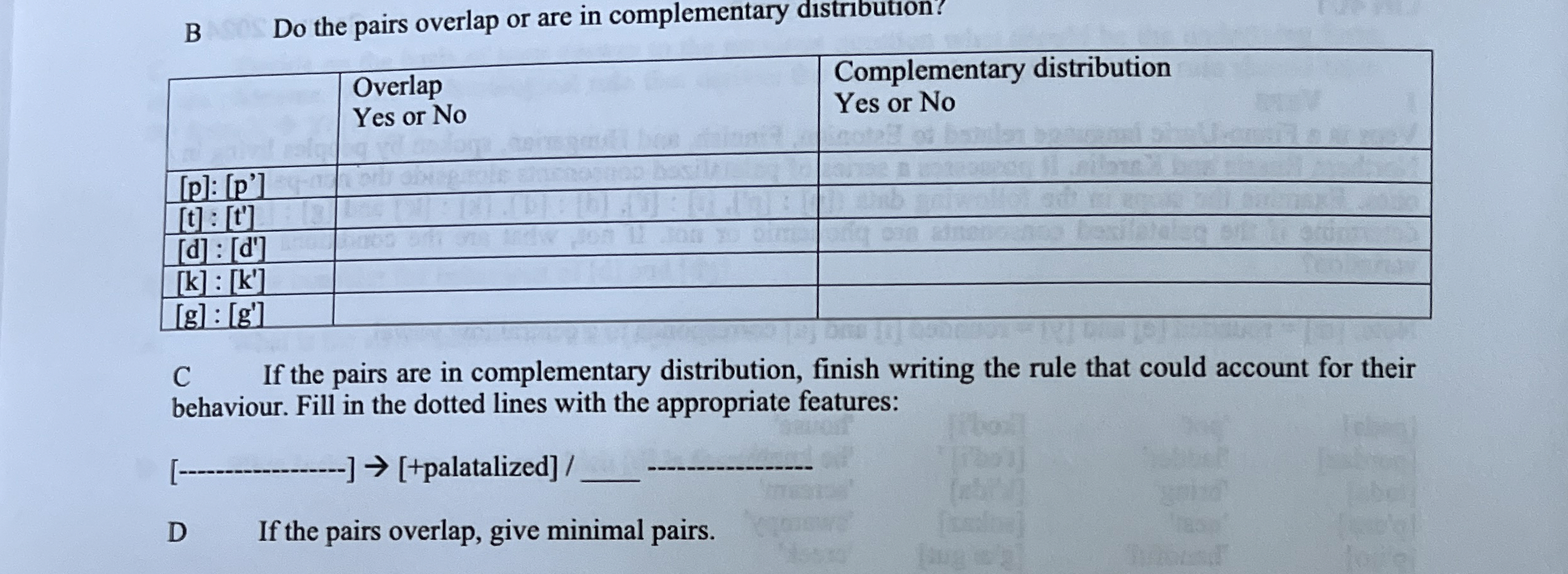 B Do the pairs overlap or are in complementary | Chegg.com