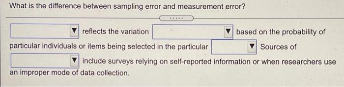 Solved What is the difference between sampling error and | Chegg.com