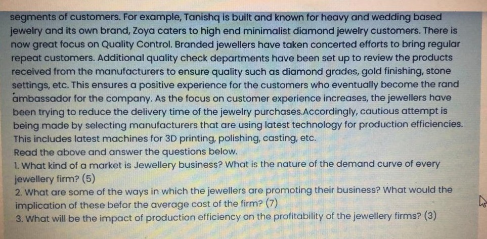 The jewellery industry is a vast | Chegg.com