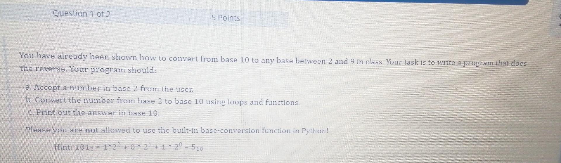 Solved Question 1 of 2 5 Points You have already been shown | Chegg.com