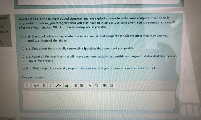 Solved 12 You are the CEO of a publicly traded company and | Chegg.com