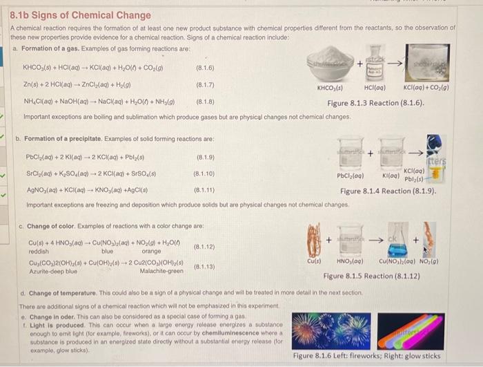 Solved 8.1b Signs of Chemical Change A chemical reaction