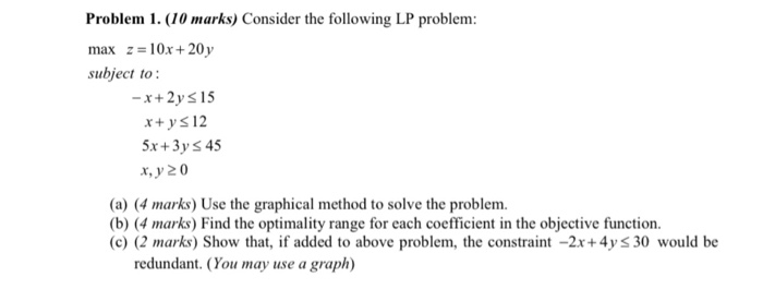 Solved Problem 1. (10 marks) Consider the following LP | Chegg.com
