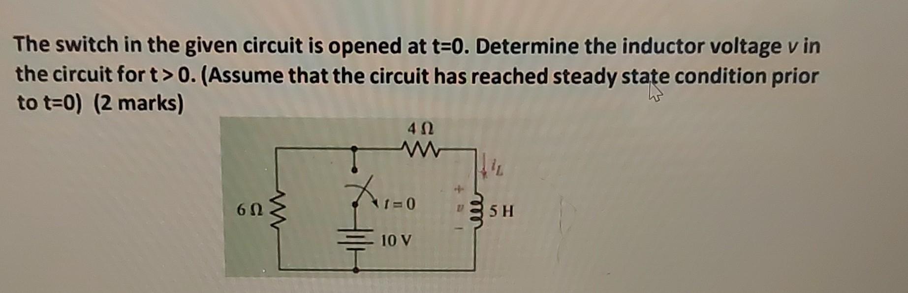 Solved The switch in the given circuit is opened at t=0. | Chegg.com