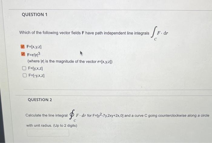 Solved Which Of The Following Vector Fields F Have Path