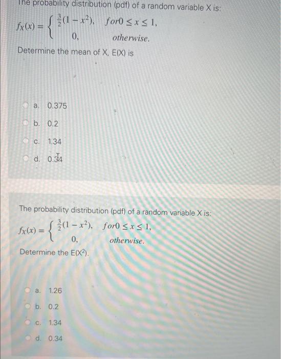 Solved Ine probability distribution (pdf) of a random | Chegg.com