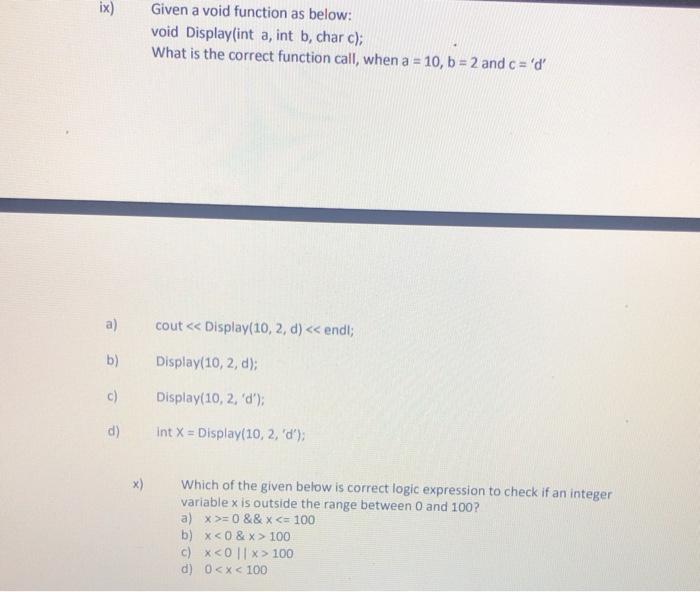 Solved ix) Given a void function as below: void Display(int | Chegg.com