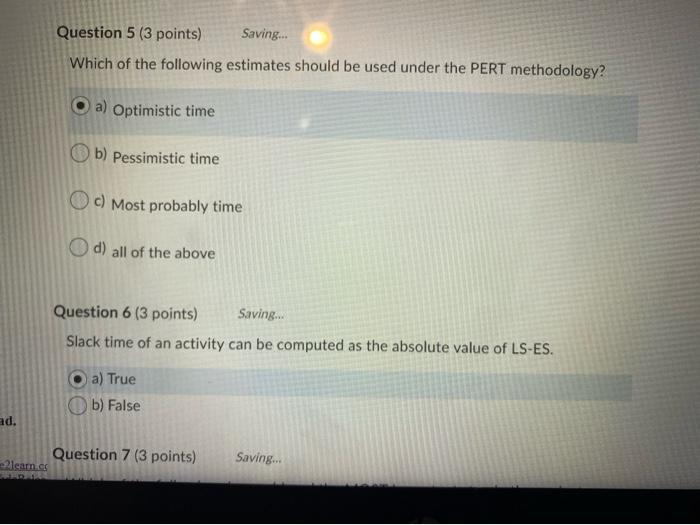 Solved Question 5 (3 points) Saving... Which of the | Chegg.com