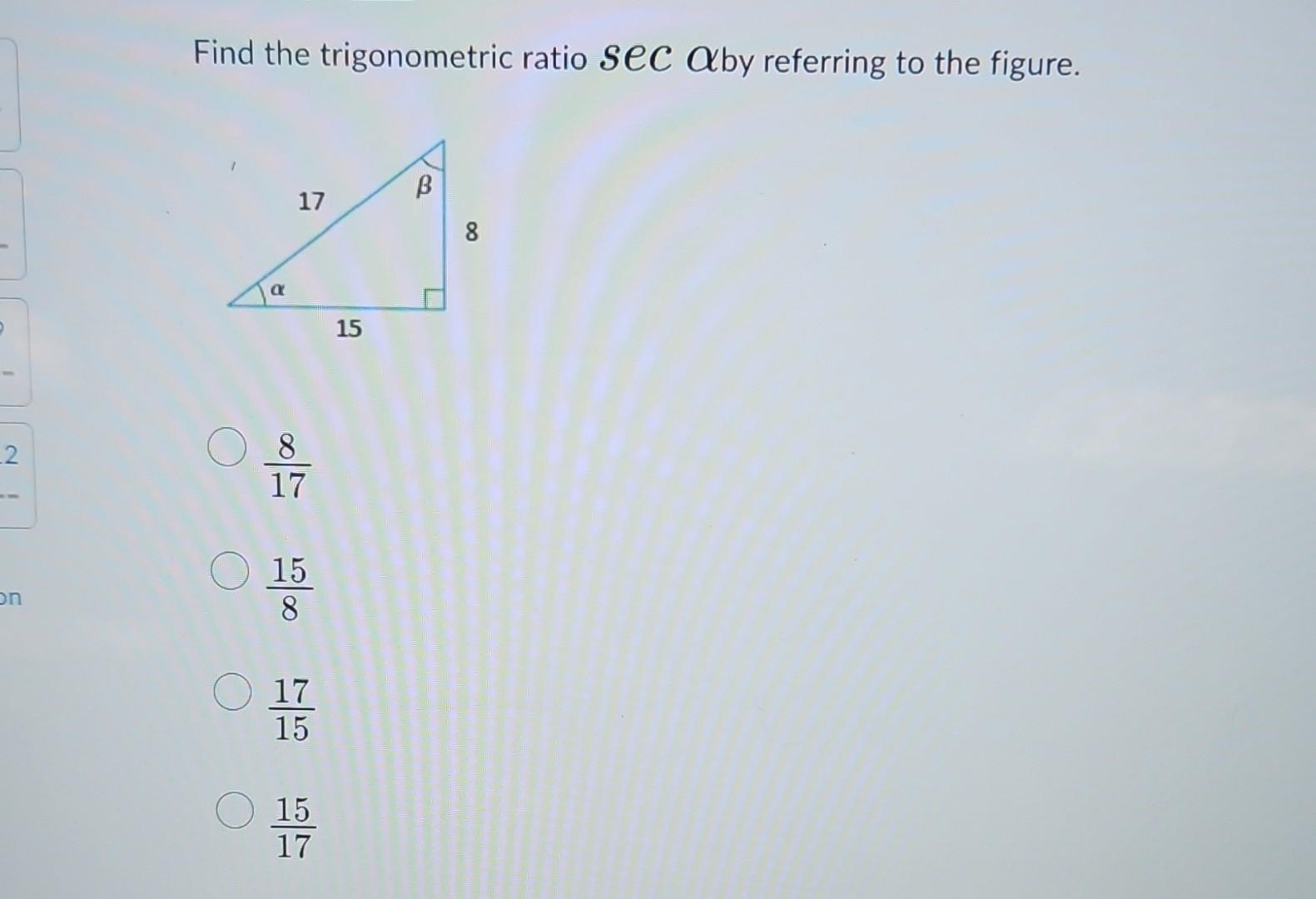 Solved Find the trigonometric ratio sinα by referring to the | Chegg.com