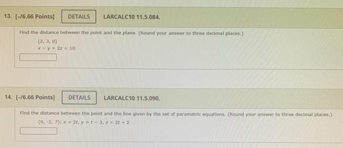 Solved 13.) Find the distance between the point and the | Chegg.com