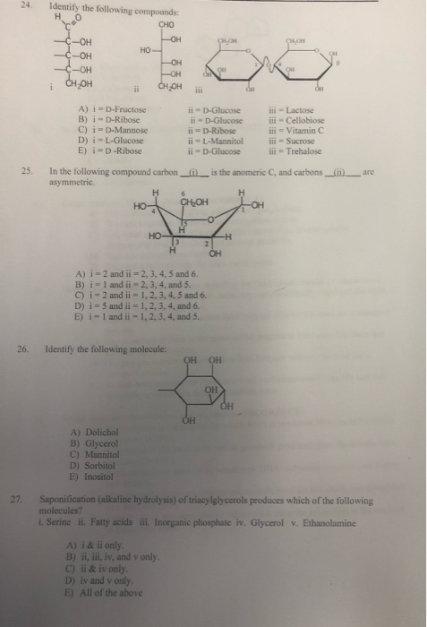 Solved Identify The Following Compounds Cho Oh C Oh C Oh Chegg Com