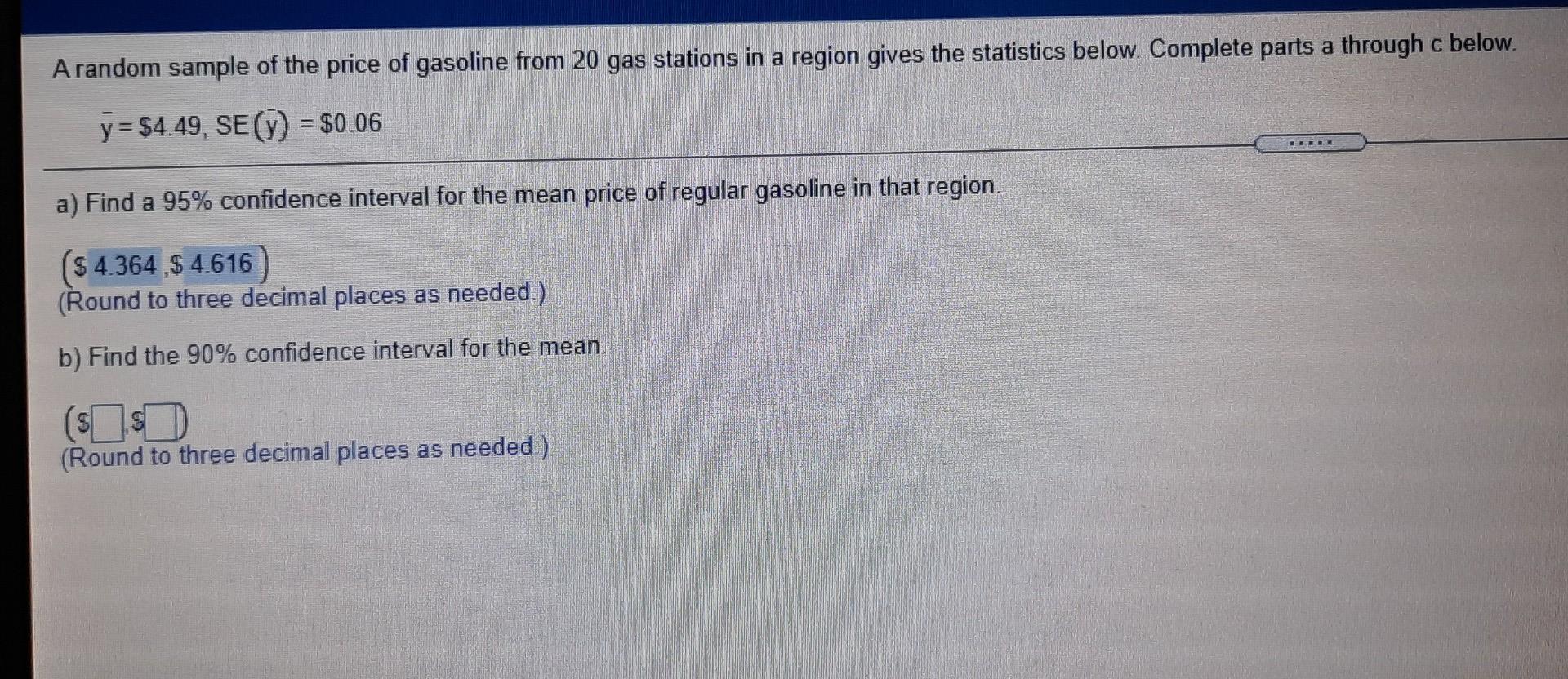 Solved A random sample of the price of gasoline from 20 gas