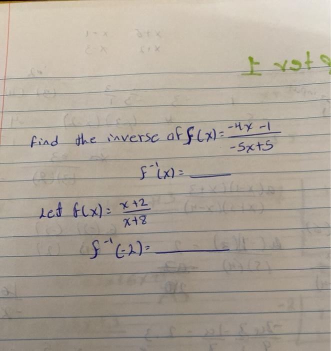 Solved I roto -5x+5 find the inverse of f(x) = 4x-1 fix= | Chegg.com