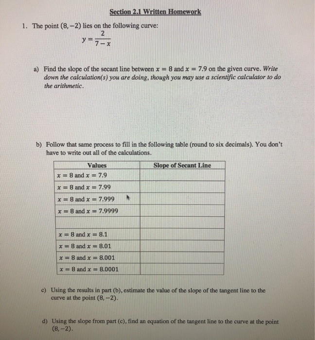 Solved Section 2 1 Written Homework 1 The Point 8 2 L Chegg Com