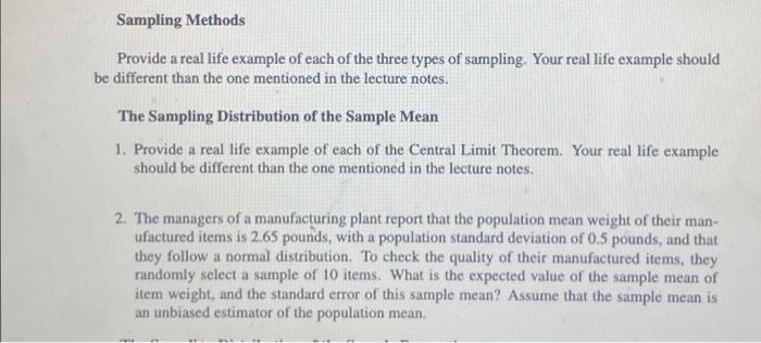 Solved Sampling Methods Provide a real life example of each | Chegg.com