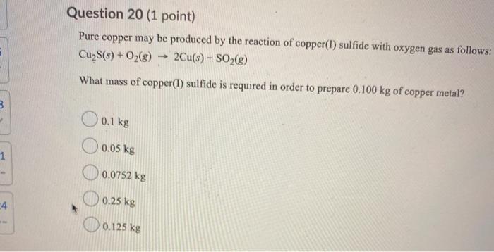 Solved Question 20 (1 Point) Pure Copper May Be Produced By | Chegg.com