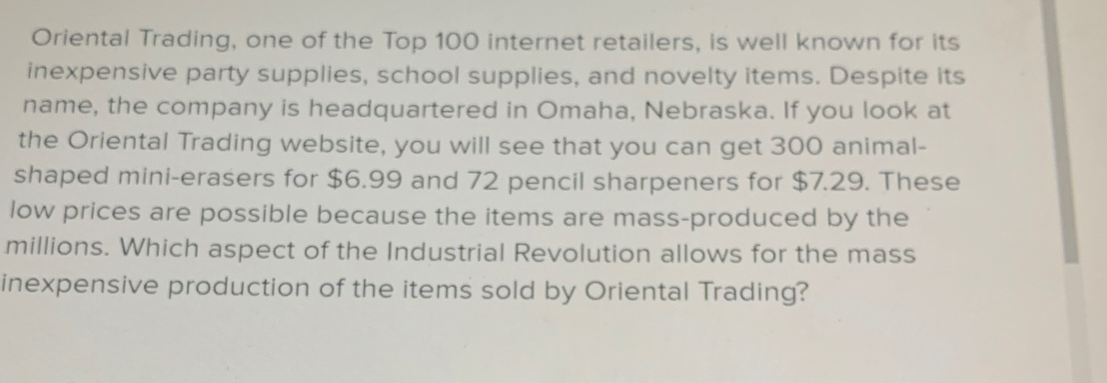 Solved Oriental Trading, one of the Top 100
