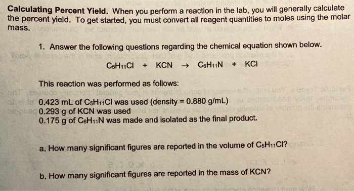 Solved Calculating Percent Yield When You Perform A Chegg