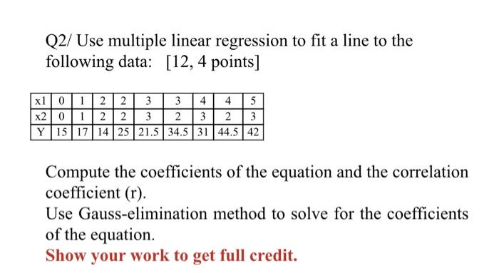 Solved Q2/ Use multiple linear regression to fit a line to | Chegg.com