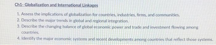 Solved Ch1- Globalization And International Linkages 1. | Chegg.com