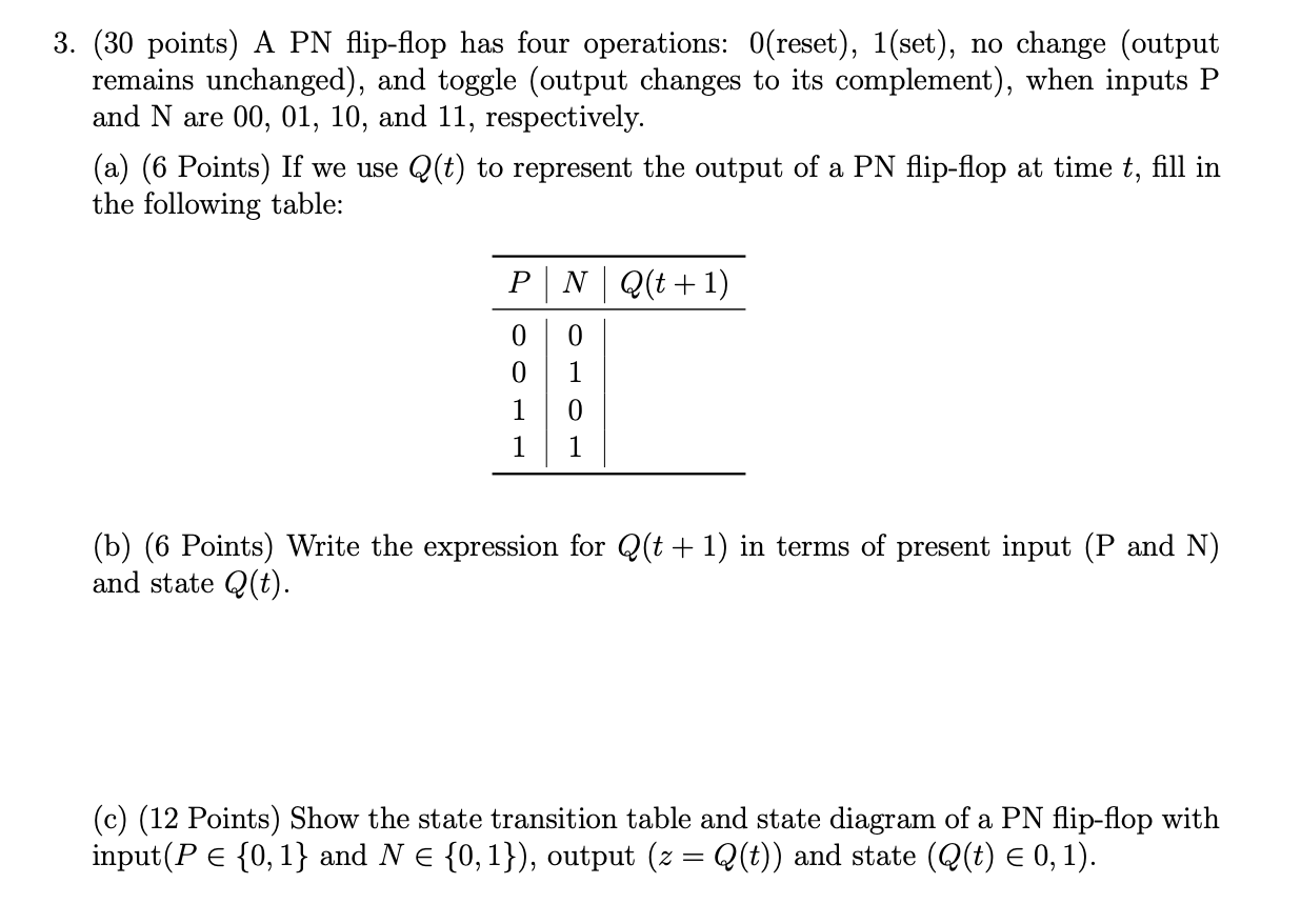 Solved (30 ﻿points) ﻿A PN flip-flop has four operations: | Chegg.com