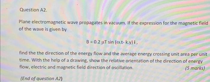 Solved Question A2. Plane electromagnetic wave propagates in | Chegg.com