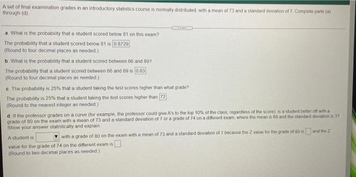 Solved A set of final examination grades in an introductory | Chegg.com