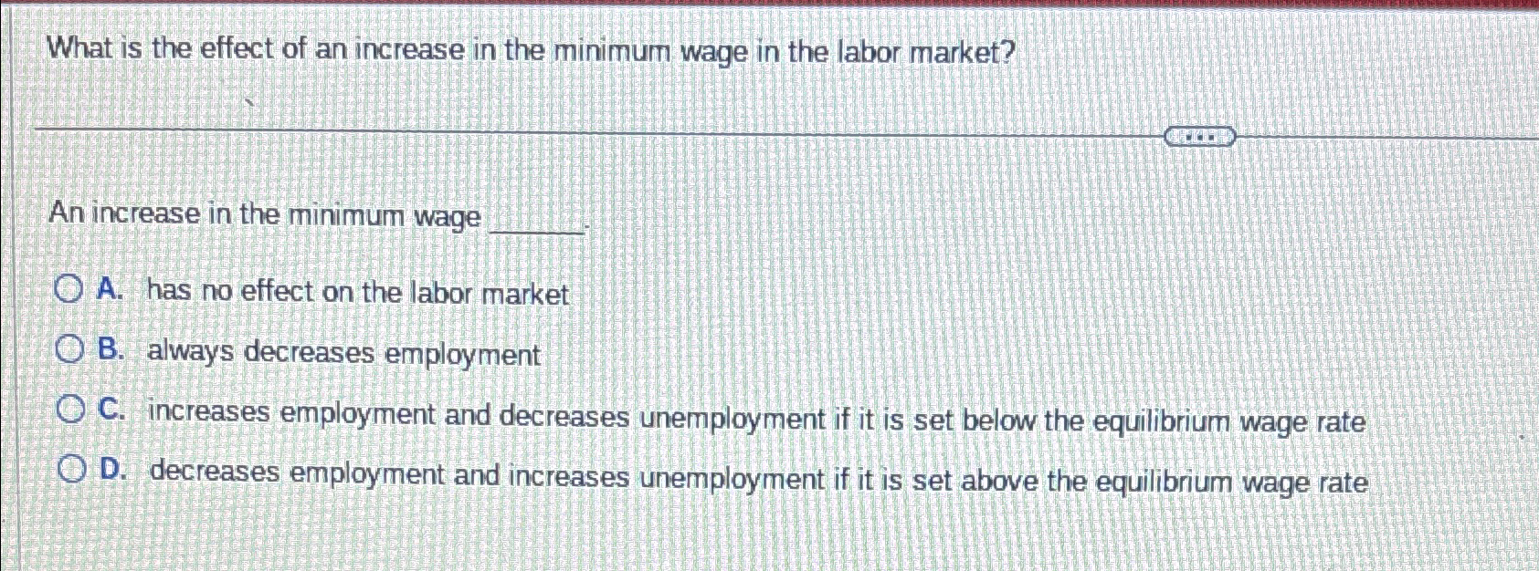 Solved What is the effect of an increase in the minimum wage | Chegg.com