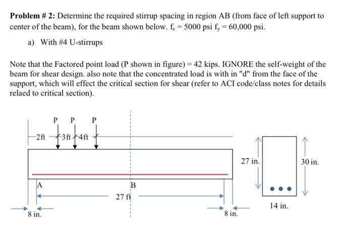 Solved Problem \# 2: Determine the required stirrup spacing | Chegg.com