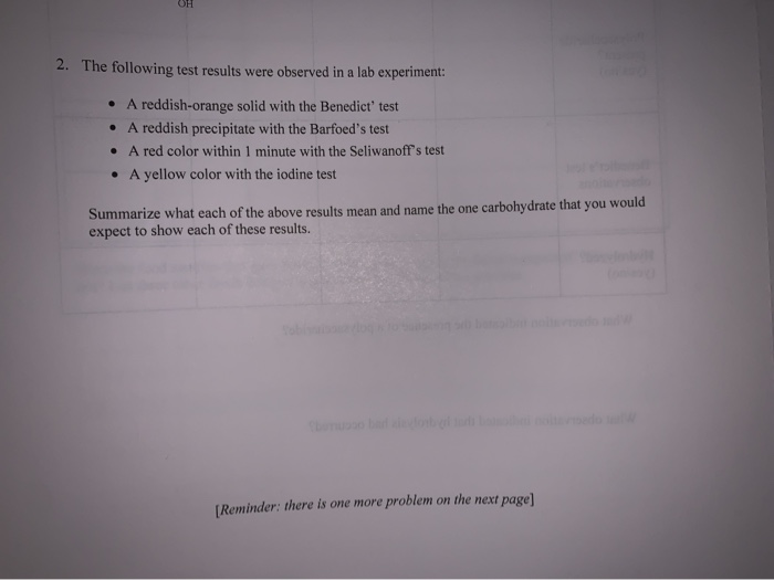 Solved UH 2. The following test results were observed in a | Chegg.com
