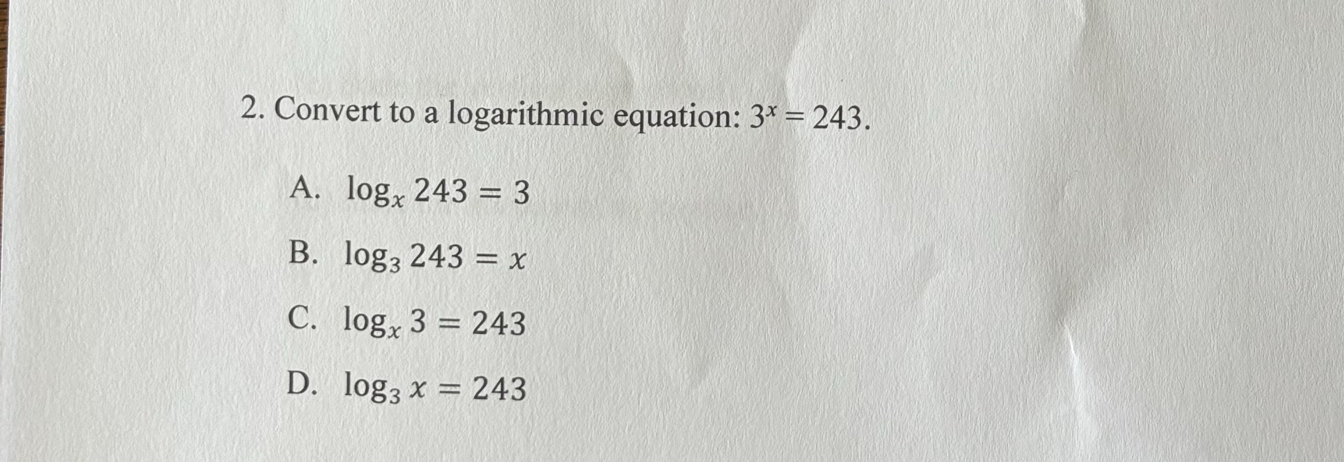 Solved Convert to a logarithmic equation: | Chegg.com