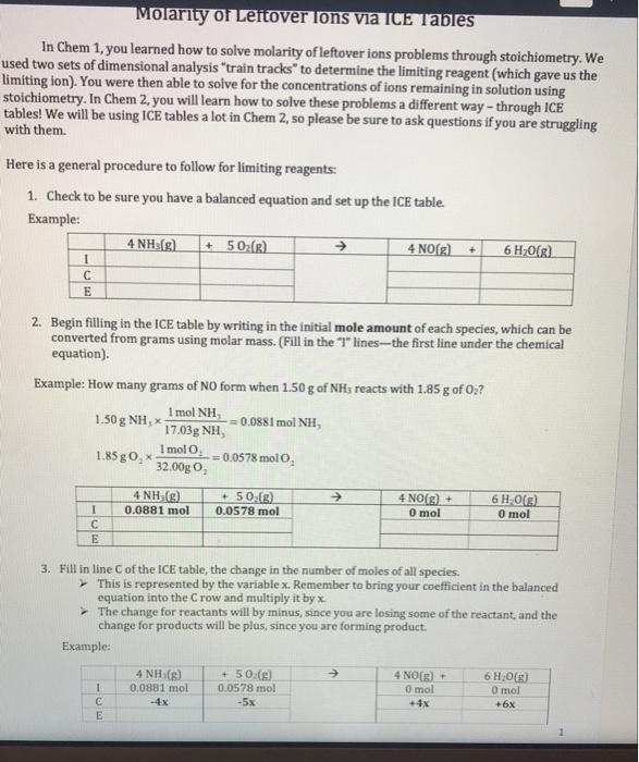 Solved Molarity of Leitover ons via ICE Tables In Chem 1,