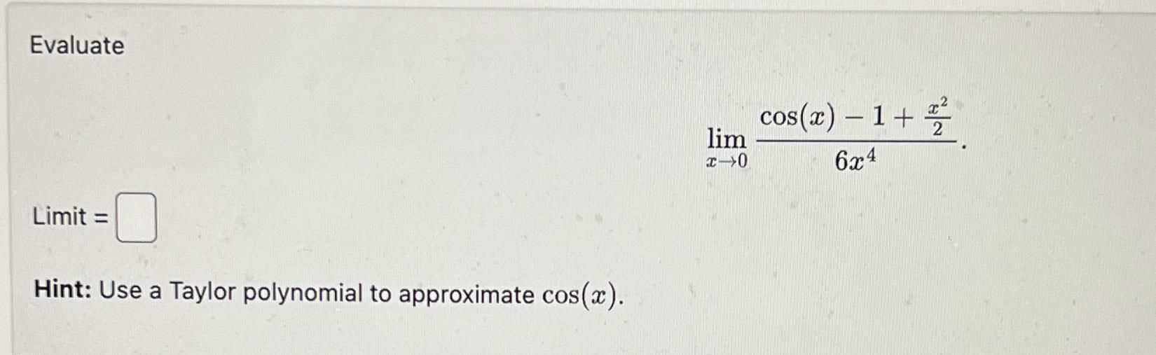 limit extending to 0 1 cos x x 2 is equal to