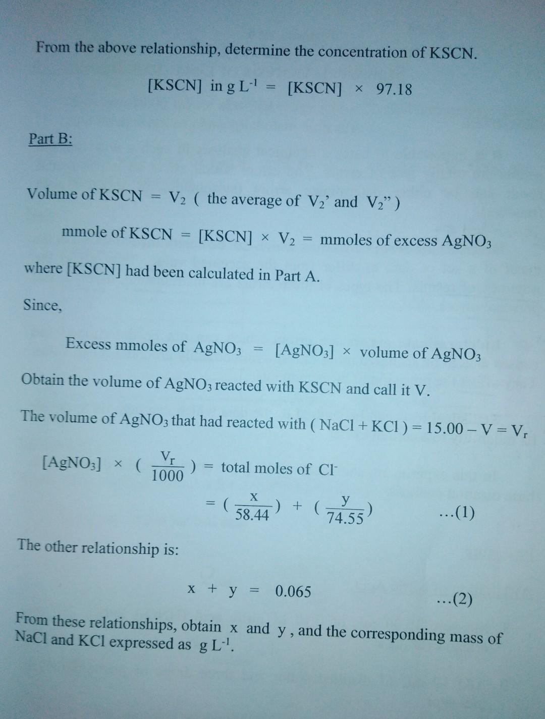 Solved Part A) Standardization of potassium thiocyanate by