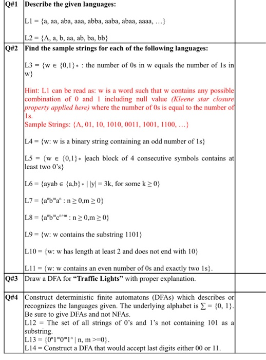 Solved Q 1 Describe The Given Languages L1 A Aa Aba Chegg Com