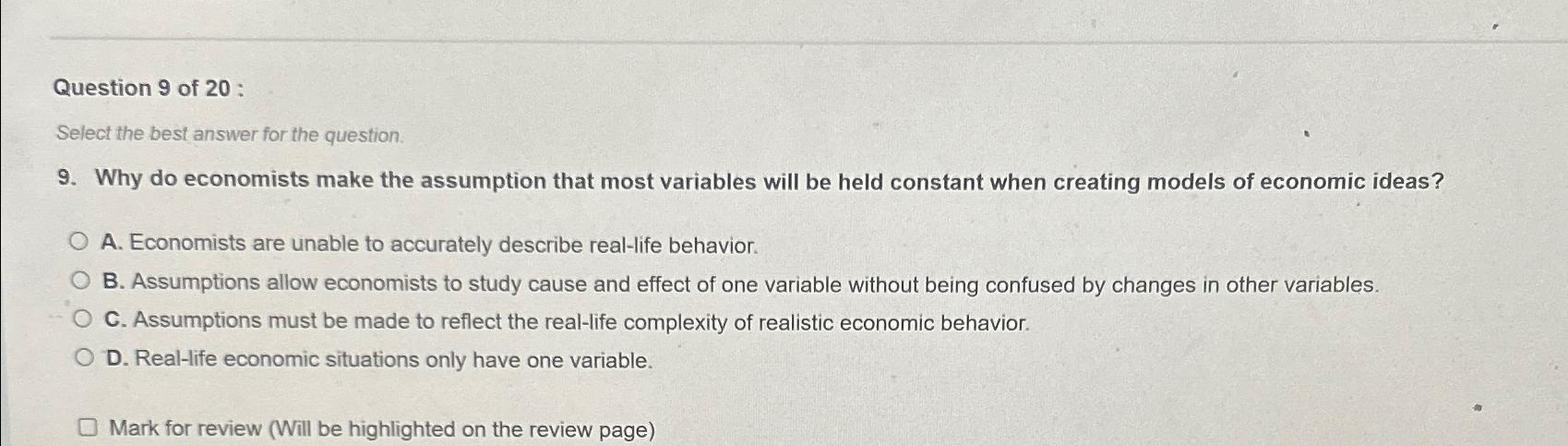 Solved Question 9 ﻿of 20 ﻿:Select the best answer for the | Chegg.com