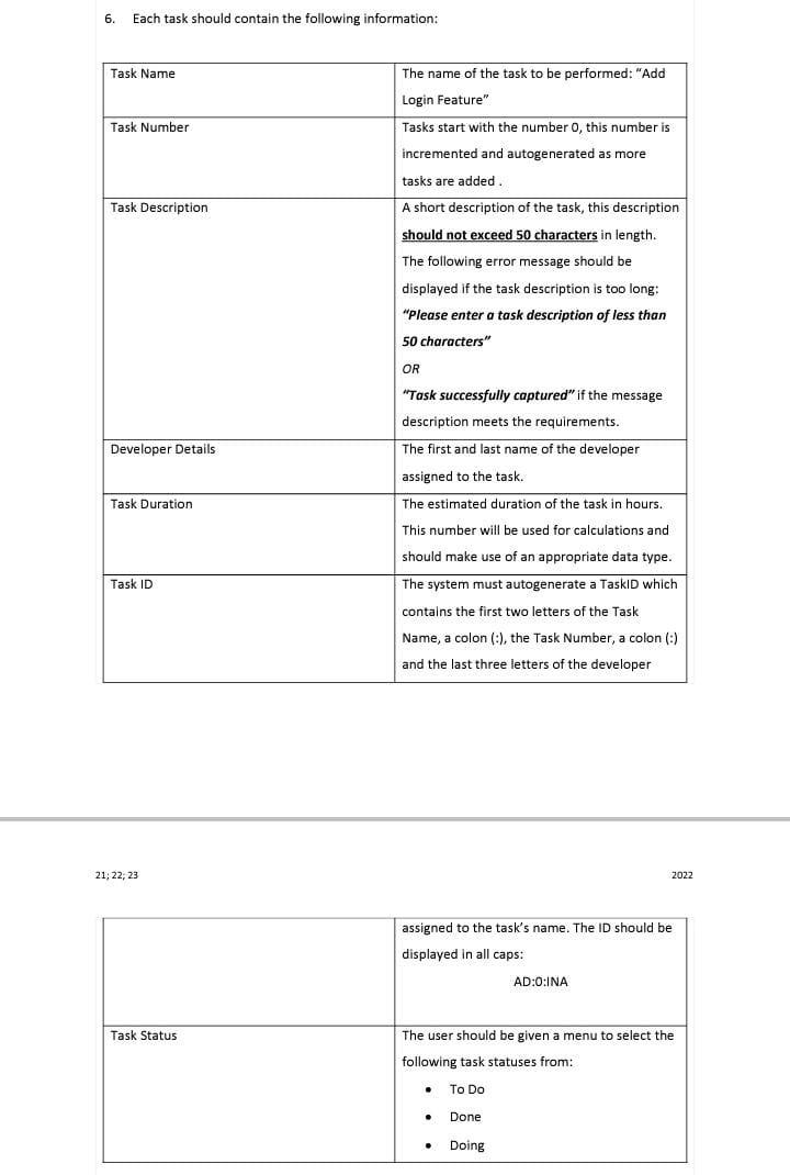 Solved 6. Each task should contain the following | Chegg.com