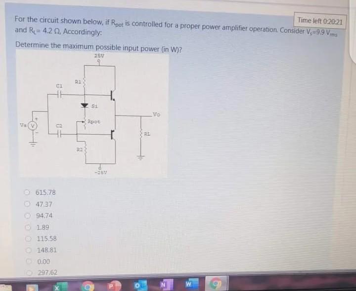 Solved Time left 0:20:21 For the circuit shown below, if | Chegg.com