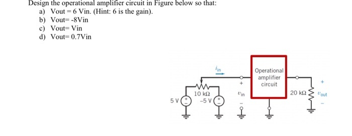 Solved Design the operational amplifier circuit in Figure | Chegg.com
