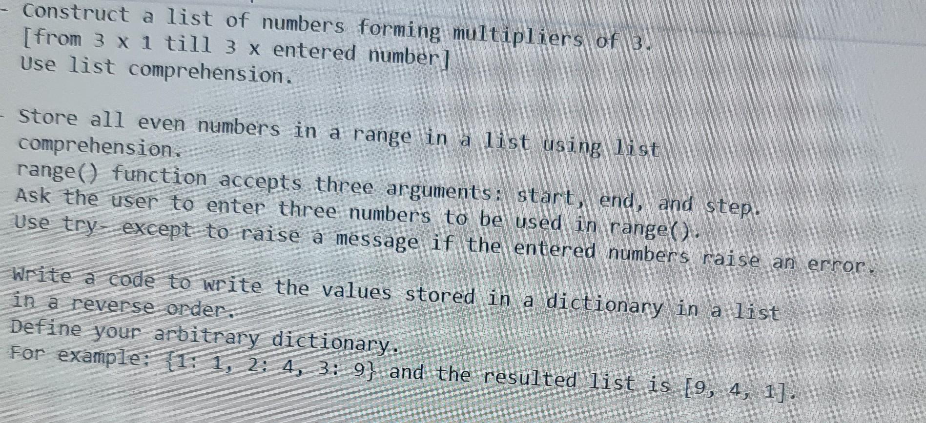 Solved Construct a list of numbers forming multipliers of 3. | Chegg.com