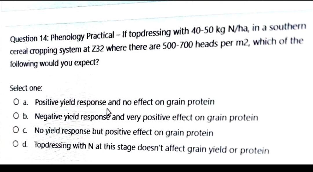 Solved Question 14 Phenology Practical If topdressing